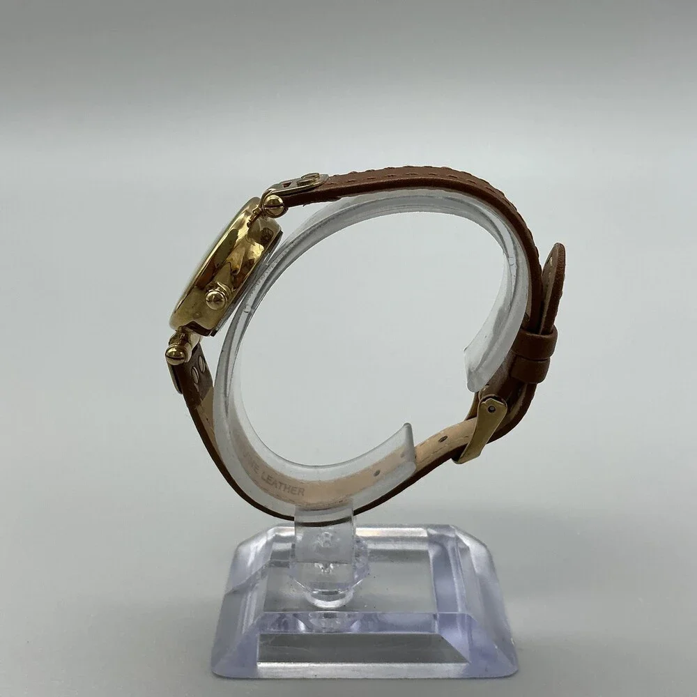 Anne Klein Womens Watch 26mm Gold Tone Champagne Dial Brown Leather New Battery